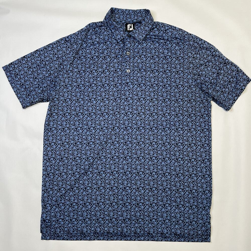 FootJoy Polo Shirt Mens XL Blue Floral Performance Stretch Golf Wildhorse Club
